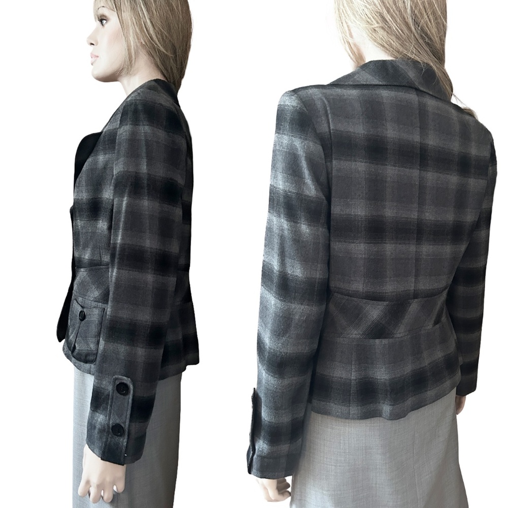 Mario Serrani Italy Plaid Tartan Blazer Jacket Rayon Blend Grey Black Check - Picture 9 of 16